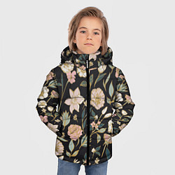 Куртка зимняя для мальчика Цветы Астры На Чёрном Фоне, цвет: 3D-красный — фото 2