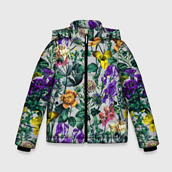 Куртка зимняя для мальчика Цветы Летний Орнамент, цвет: 3D-светло-серый