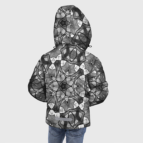 Зимняя куртка для мальчика Черно-белый геометрический мозаичный узор / 3D-Красный – фото 4