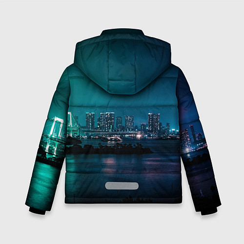 Зимняя куртка для мальчика Неоновый город с рекой - Светло-зелёный / 3D-Черный – фото 2