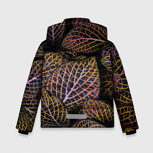Зимняя куртка для мальчика Неоновые листья цветов - Оранжевый / 3D-Черный – фото 2