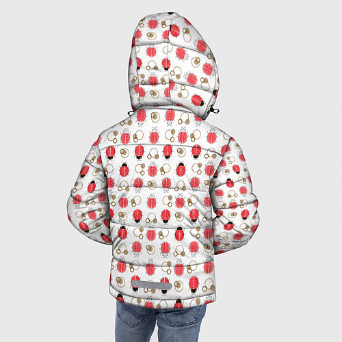 Зимняя куртка для мальчика Забавные Божьи коровки на белом фоне / 3D-Красный – фото 4