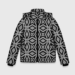 Куртка зимняя для мальчика Черно-белый узор геометрический ромбы, цвет: 3D-черный
