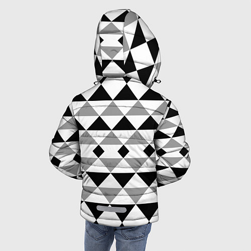Зимняя куртка для мальчика Черно-белый геометрический узор треугольники / 3D-Красный – фото 4