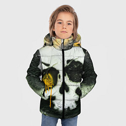 Куртка зимняя для мальчика Череп на поверхности в красках - Жёлтый, цвет: 3D-светло-серый — фото 2