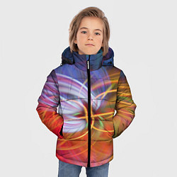 Куртка зимняя для мальчика Неоновое множество линий в абстракции - Оранжевый, цвет: 3D-светло-серый — фото 2