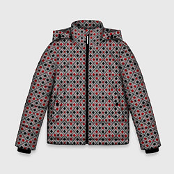 Куртка зимняя для мальчика Красный, черный квадраты на гранжевом сером, цвет: 3D-черный
