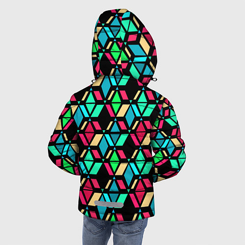 Зимняя куртка для мальчика Геометрические фигуры темная текстура / 3D-Красный – фото 4