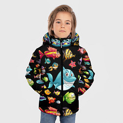 Куртка зимняя для мальчика Прикольная акула и другие жители океана, цвет: 3D-черный — фото 2