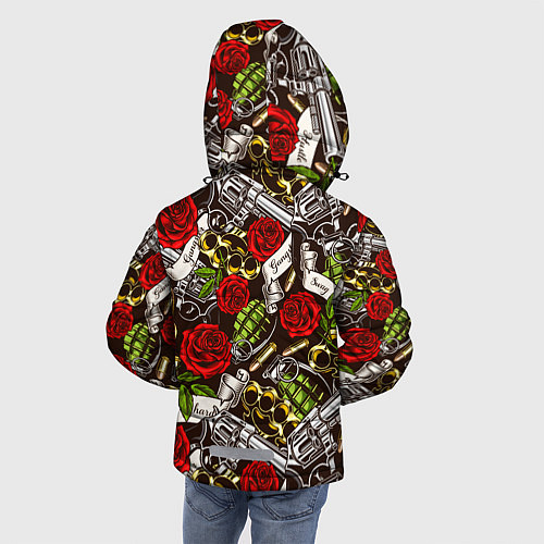 Зимняя куртка для мальчика Мафия - кастеты, гранаты, пистолеты и розы / 3D-Красный – фото 4