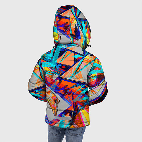 Зимняя куртка для мальчика Яркий неоновый абстрактный узор / 3D-Светло-серый – фото 4