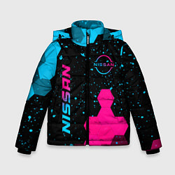 Куртка зимняя для мальчика Nissan - neon gradient: символ и надпись вертикаль, цвет: 3D-черный