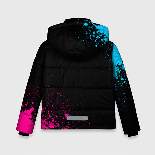 Зимняя куртка для мальчика Brawl Stars - neon gradient: символ и надпись верт / 3D-Черный – фото 2