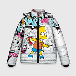 Куртка зимняя для мальчика Барт Симпсон на фоне стены с граффити, цвет: 3D-черный