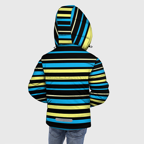 Зимняя куртка для мальчика Желто-голубые полосы на черном фоне / 3D-Светло-серый – фото 4