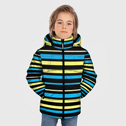 Куртка зимняя для мальчика Желто-голубые полосы на черном фоне, цвет: 3D-светло-серый — фото 2