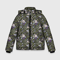 Куртка зимняя для мальчика Цветочки хаки, мелкий рисунок, цвет: 3D-светло-серый