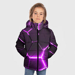 Куртка зимняя для мальчика Фиолетовые неоновые геометрические плиты, цвет: 3D-черный — фото 2