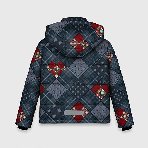 Зимняя куртка для мальчика Red and blue denim patchwork / 3D-Черный – фото 2