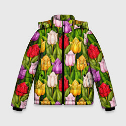 Куртка зимняя для мальчика Объемные разноцветные тюльпаны, цвет: 3D-черный