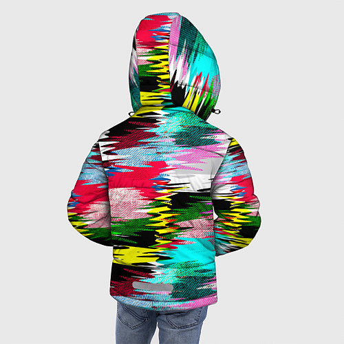 Зимняя куртка для мальчика Абстрактный многоцветный неоновый узор / 3D-Красный – фото 4