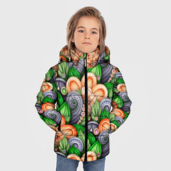 Куртка зимняя для мальчика Объемные лепестки цветов и листья, цвет: 3D-красный — фото 2