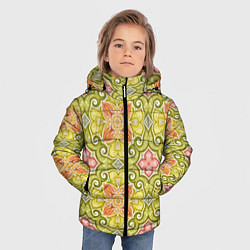 Куртка зимняя для мальчика Зеленые узоры и оранжевые цветы, цвет: 3D-черный — фото 2