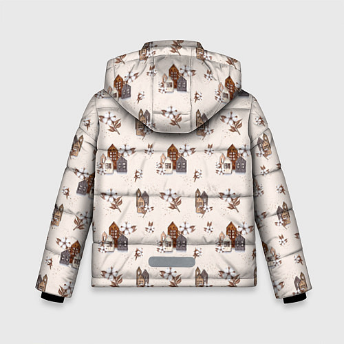 Зимняя куртка для мальчика Хюгге паттерн с домиками и цветами хлопка / 3D-Светло-серый – фото 2