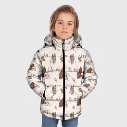 Куртка зимняя для мальчика Хюгге паттерн с домиками и цветами хлопка, цвет: 3D-светло-серый — фото 2