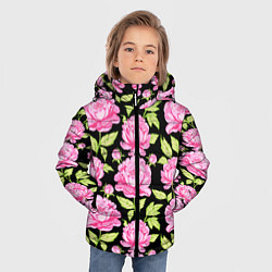 Куртка зимняя для мальчика Розовые пионы на черном, цвет: 3D-черный — фото 2