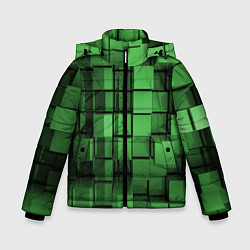 Куртка зимняя для мальчика Киберпанк броня - Зелёный металлические кубы, цвет: 3D-светло-серый