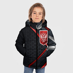 Куртка зимняя для мальчика Герб России - объемные пластины на фоне, цвет: 3D-светло-серый — фото 2