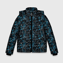 Куртка зимняя для мальчика Знаки зодиака и звезды на сине- черном фоне, цвет: 3D-черный