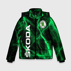 Куртка зимняя для мальчика Шкода зеленые молнии, цвет: 3D-черный