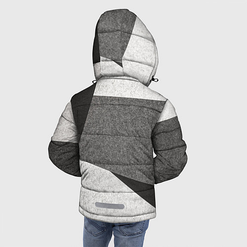 Зимняя куртка для мальчика Белые и серые полосы на поверхности с блёстками / 3D-Красный – фото 4