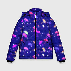 Куртка зимняя для мальчика Неоновые зонтики на фиолетовом фоне, цвет: 3D-красный