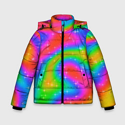 Куртка зимняя для мальчика Световые блики на радужном фоне, цвет: 3D-красный
