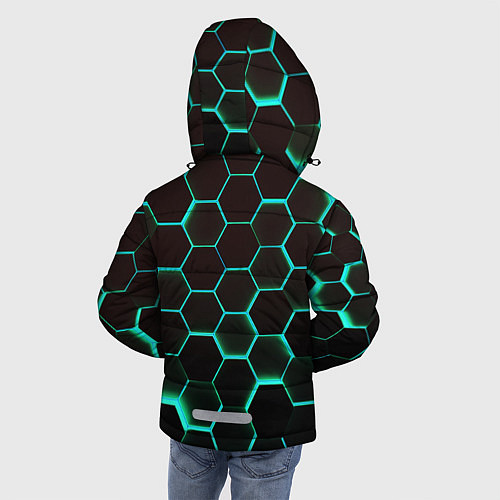 Зимняя куртка для мальчика Соты на зеленом неоновом фоне / 3D-Красный – фото 4