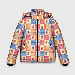 Куртка зимняя для мальчика Геометрический узор Домики, цвет: 3D-черный