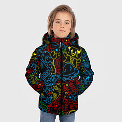 Куртка зимняя для мальчика Неоновый космический узор, цвет: 3D-красный — фото 2