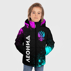 Куртка зимняя для мальчика Леонид и неоновый герб России: надпись, символ, цвет: 3D-черный — фото 2