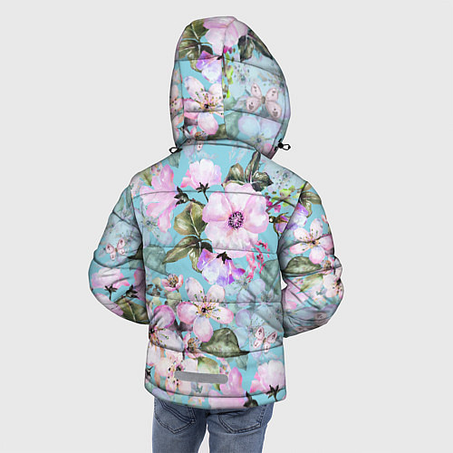 Зимняя куртка для мальчика Яблоня в цвету акварель / 3D-Светло-серый – фото 4