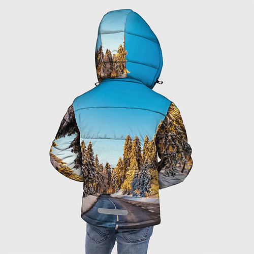 Зимняя куртка для мальчика Мерседес - зимняя дорога через лес / 3D-Светло-серый – фото 4