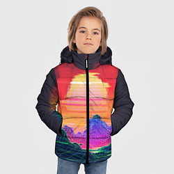 Куртка зимняя для мальчика Синтвейв неоновые горы на закате, цвет: 3D-черный — фото 2