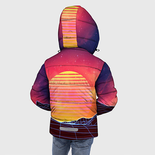 Зимняя куртка для мальчика Абстрактные 3D неоновые горы на закате / 3D-Светло-серый – фото 4
