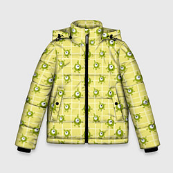Куртка зимняя для мальчика Зеленые одноглазые человечки, цвет: 3D-светло-серый