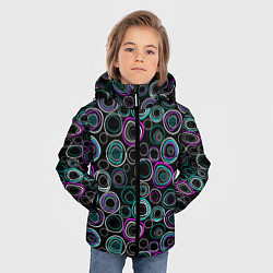 Куртка зимняя для мальчика Узор ретро круги и кольца на черном фоне, цвет: 3D-светло-серый — фото 2