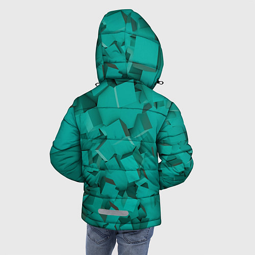 Зимняя куртка для мальчика Абстрактные сине-зелёные кубы / 3D-Красный – фото 4