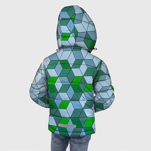 Зимняя куртка для мальчика Зелёные и серые абстрактные кубы с оптической иллю / 3D-Красный – фото 4