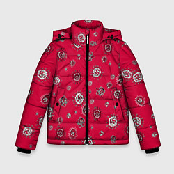 Куртка зимняя для мальчика Красно черные цветы, цвет: 3D-красный